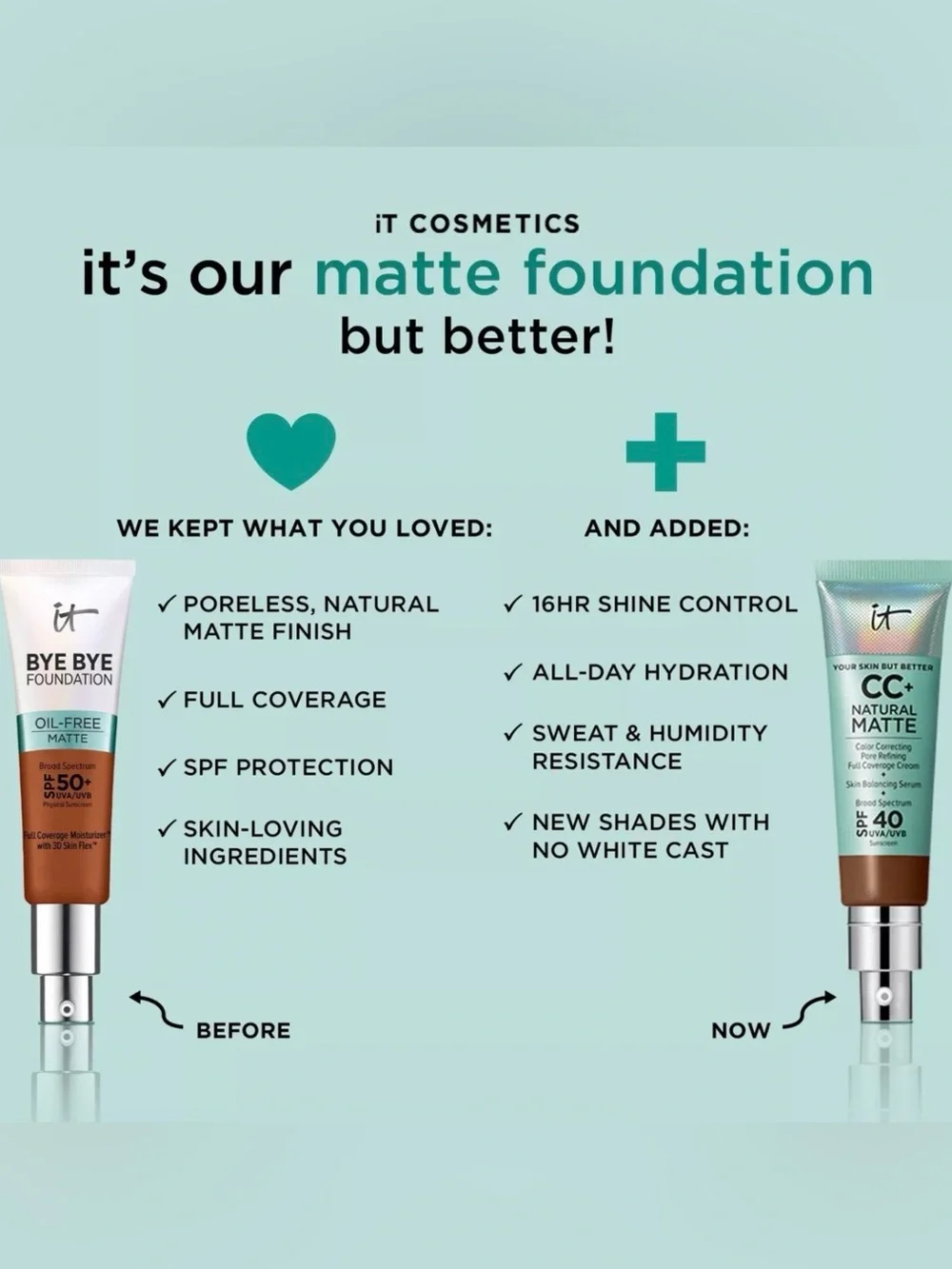 IT Cosmetics CC+ Cream Natural Matte Foundation with SPF 40